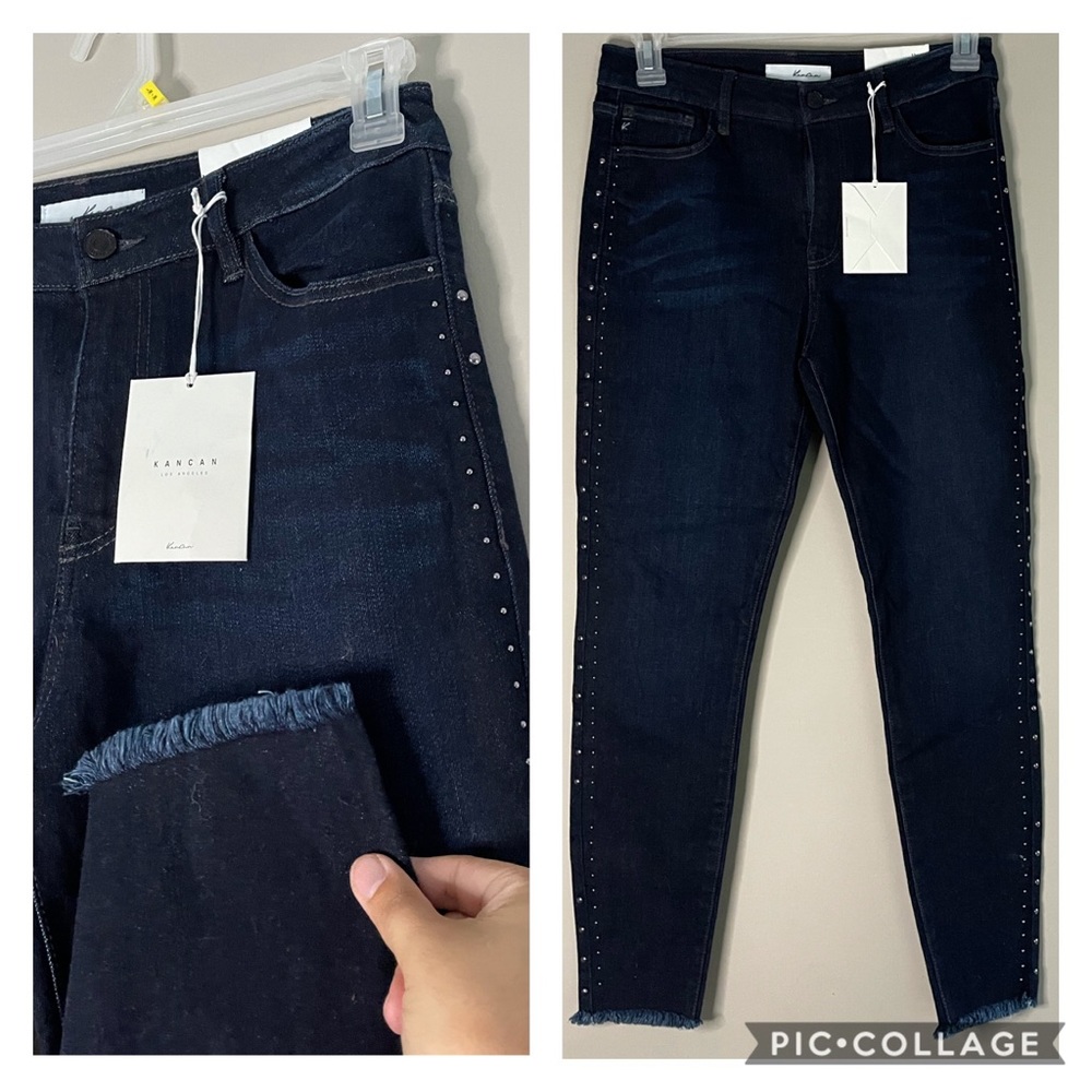 KANCAN studded raw hem high rise ankle skinny jean